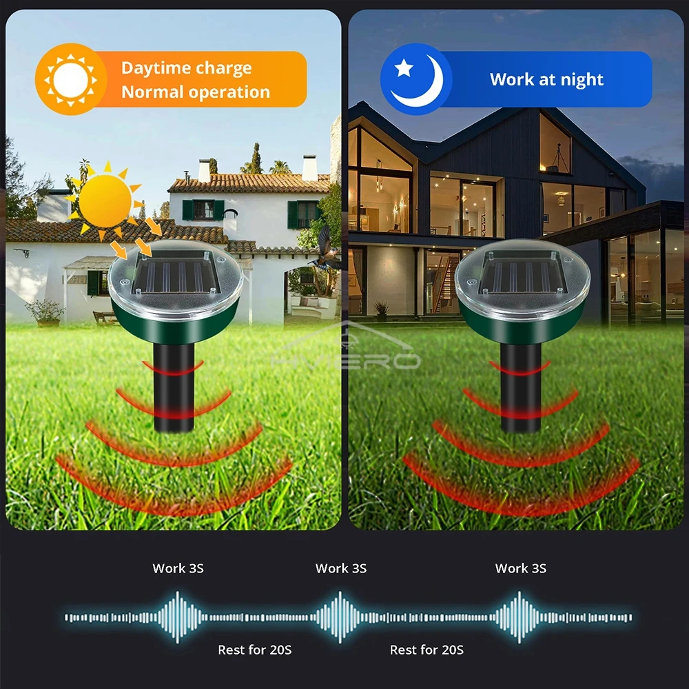 4/8X Solar Repeller Powered Ultrasonic Sonic Mouse Mole Pest Rodent Repellent Vibration Wave Yard Outdoor Garden Lawn Farm Field