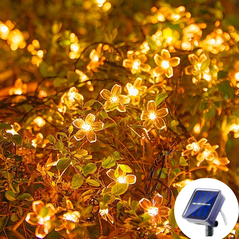 Solar Cherry Garden Blossom Flower Lights Garlands String Lights Solar Outdoor Waterproof Lawn Pathway Christmas Decoration Lamp