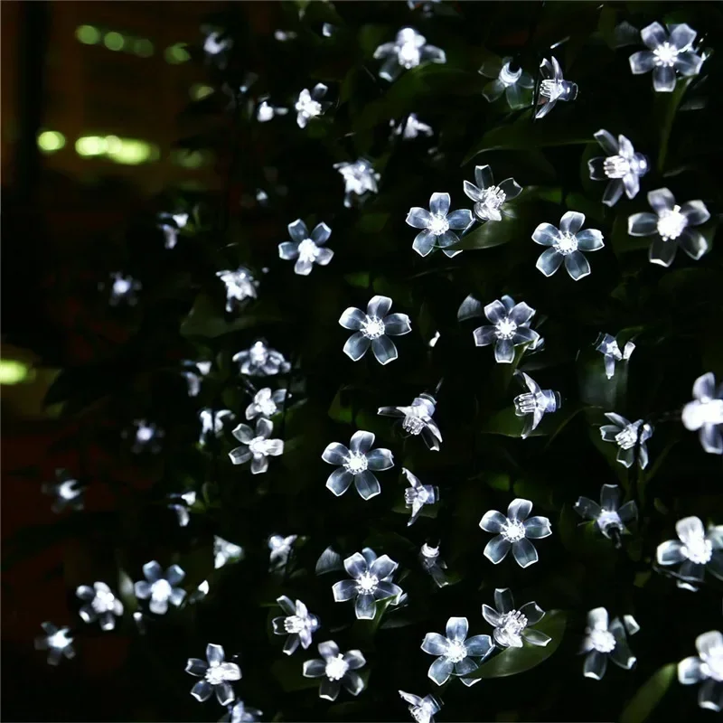 Solar Cherry Garden Blossom Flower Lights Garlands String Lights Solar Outdoor Waterproof Lawn Pathway Christmas Decoration Lamp