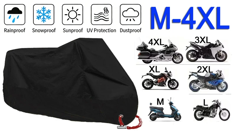 All Season Motorcycle Cover Silver Black Sun Reflective Waterproof Dustproof UV Protection for Moto Scooter M to 4XL 2025