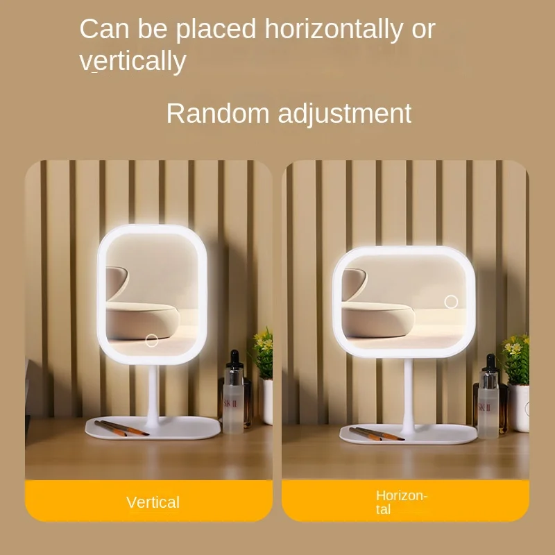 Niche Modern Desktop Vanity Mirror 3 Color Light LED Makeup Mirror Touching Mirror Women Bedroom Dressing Mirror