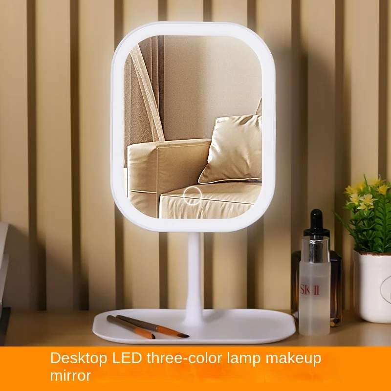 Niche Modern Desktop Vanity Mirror 3 Color Light LED Makeup Mirror Touching Mirror Women Bedroom Dressing Mirror