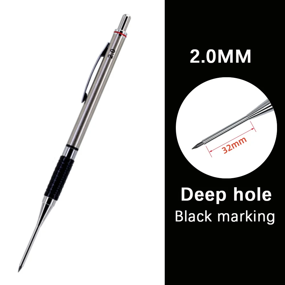 New Deep Hole Woodworking Mechanical Pencil, 2.0mm Anti Slip Soft Set Grip Handle Automatic Pencil Engineer Drawing Marking Tool