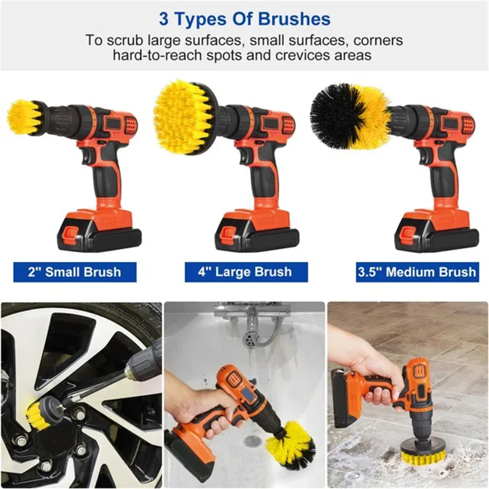 3 pcs/set drill brush set power scrubber wash cleaning brushes tool kit for Grout Floor tub shower tile bathroom kitchen surface