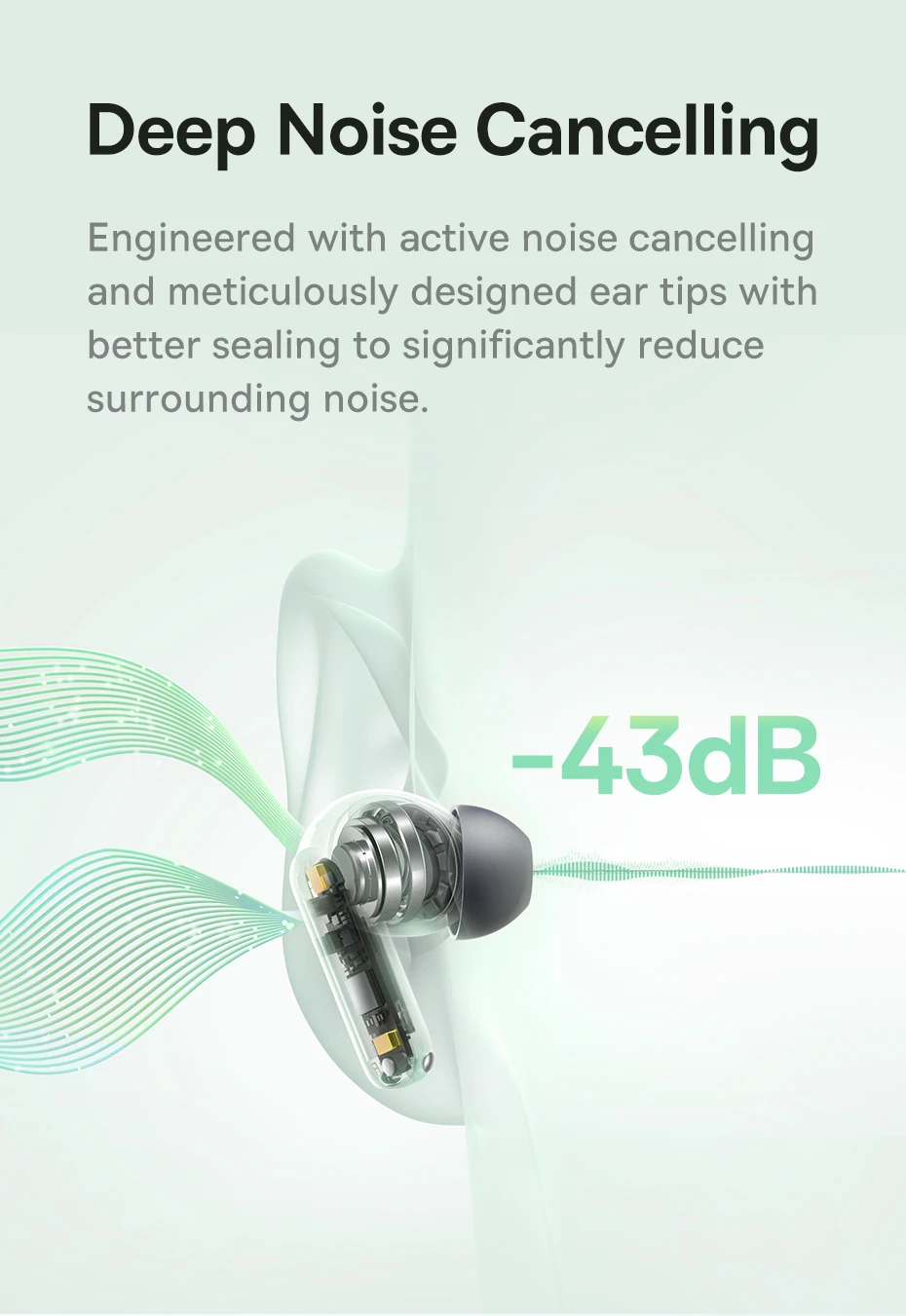 Baseus Bass EP10 NC -43dB Noise Cancelling ANC True Wireless Earbuds Bluetooth 6.0 In-Ear Wireless Earphones 4-Mics ENC Ear buds