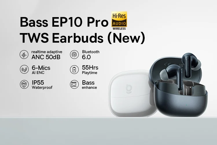 Baseus Bass EP10 NC -43dB Noise Cancelling ANC True Wireless Earbuds Bluetooth 6.0 In-Ear Wireless Earphones 4-Mics ENC Ear buds