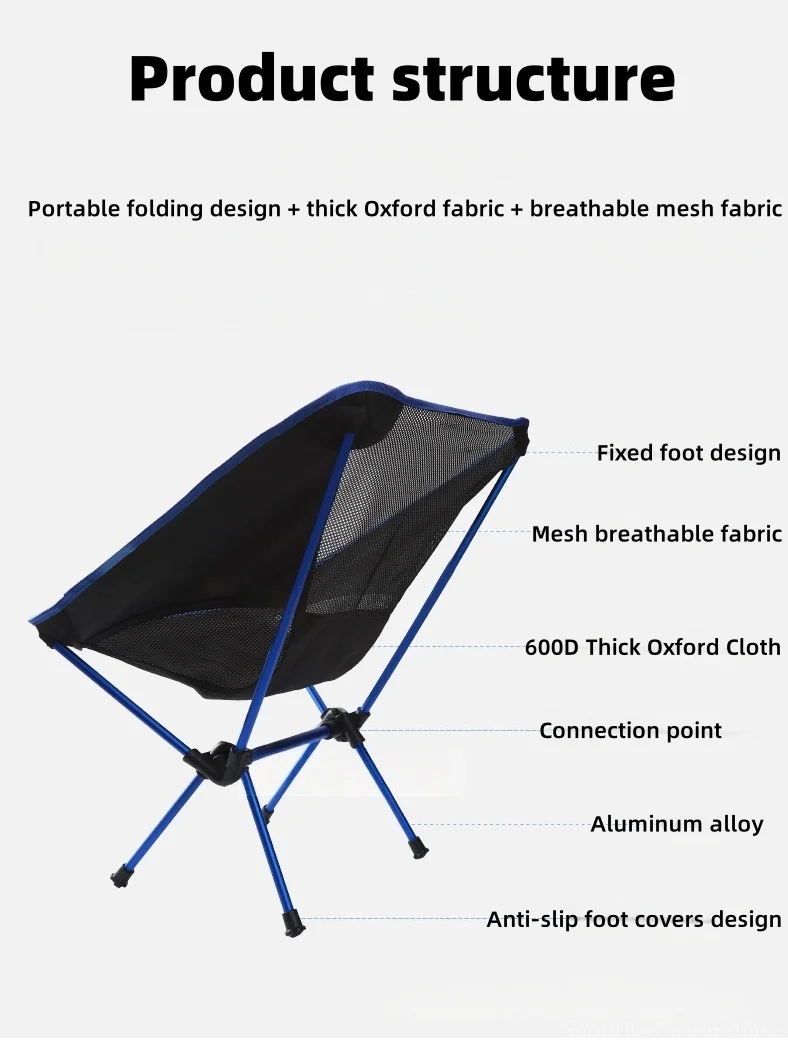 Outdoor Moon Chair, Camping Folding Chair, Portable Leisure Backrest Chair, Ultra-Light Aluminum Alloy Folding Chair Comfortable