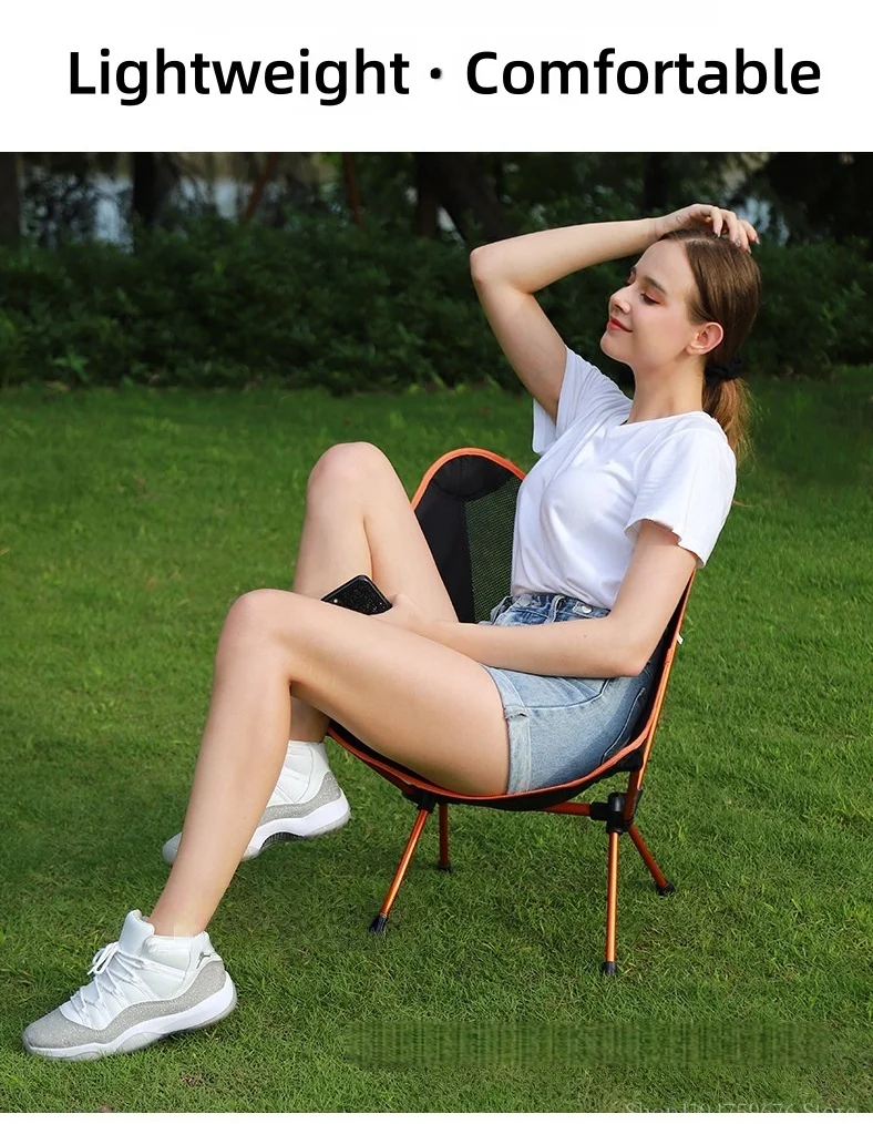Outdoor Moon Chair, Camping Folding Chair, Portable Leisure Backrest Chair, Ultra-Light Aluminum Alloy Folding Chair Comfortable