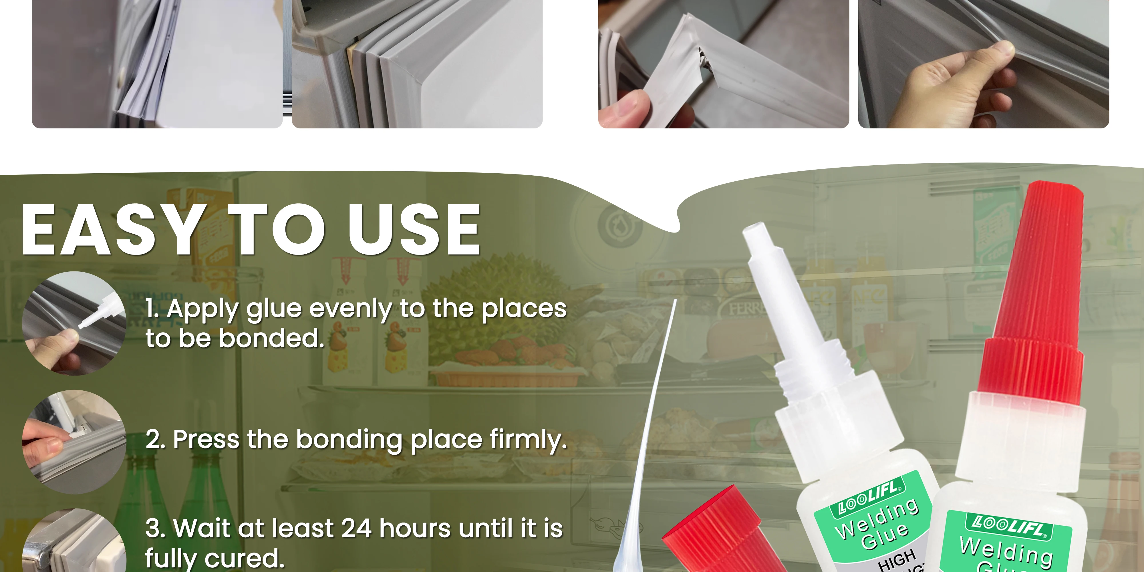 Special glue for refrigerator, super glue, plastic glue, refrigerator seal, transparent, low temperature tolerance, antifreeze.