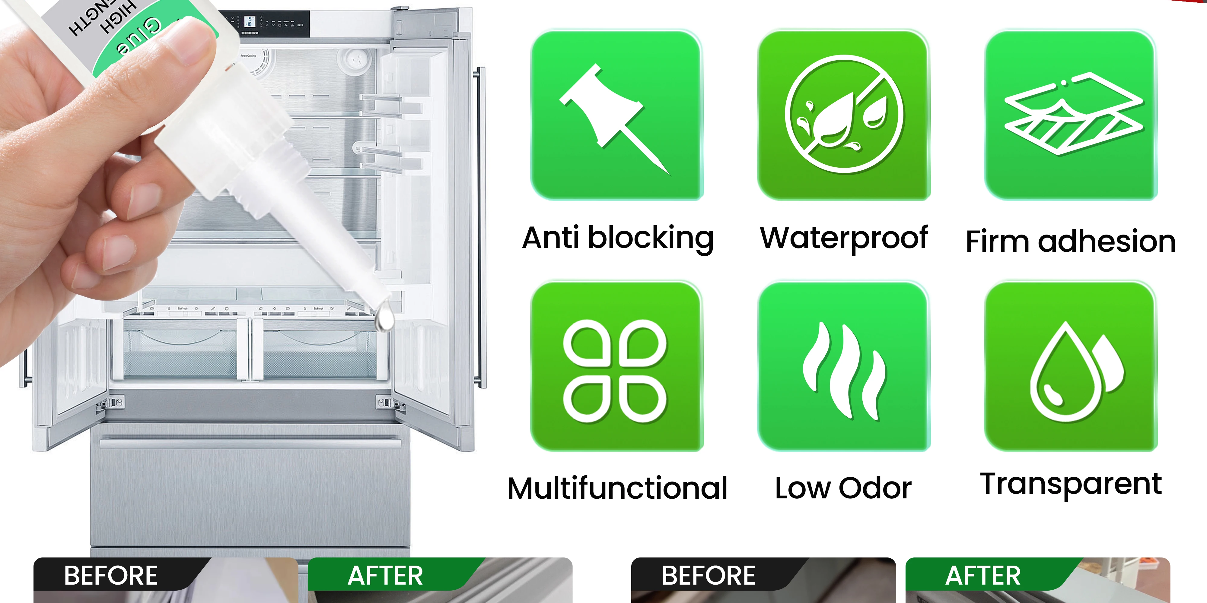 Special glue for refrigerator, super glue, plastic glue, refrigerator seal, transparent, low temperature tolerance, antifreeze.