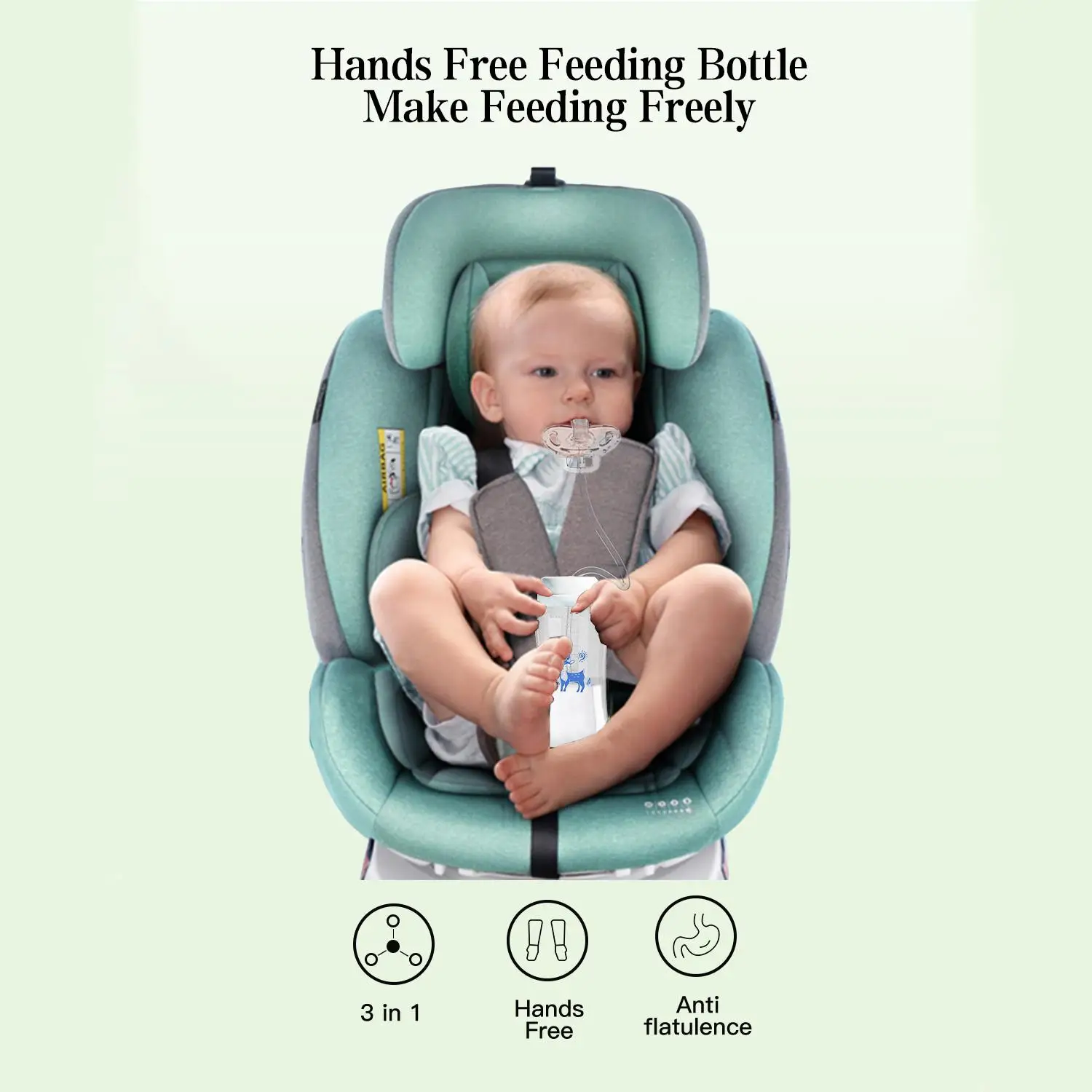 3-in-1 Hands-Free 300ML Wide-neck Baby Bottle,Milk Storage Bottle,Pacifier,Multi-Function Anti-Drop Gravity Ball Feeding Bottle