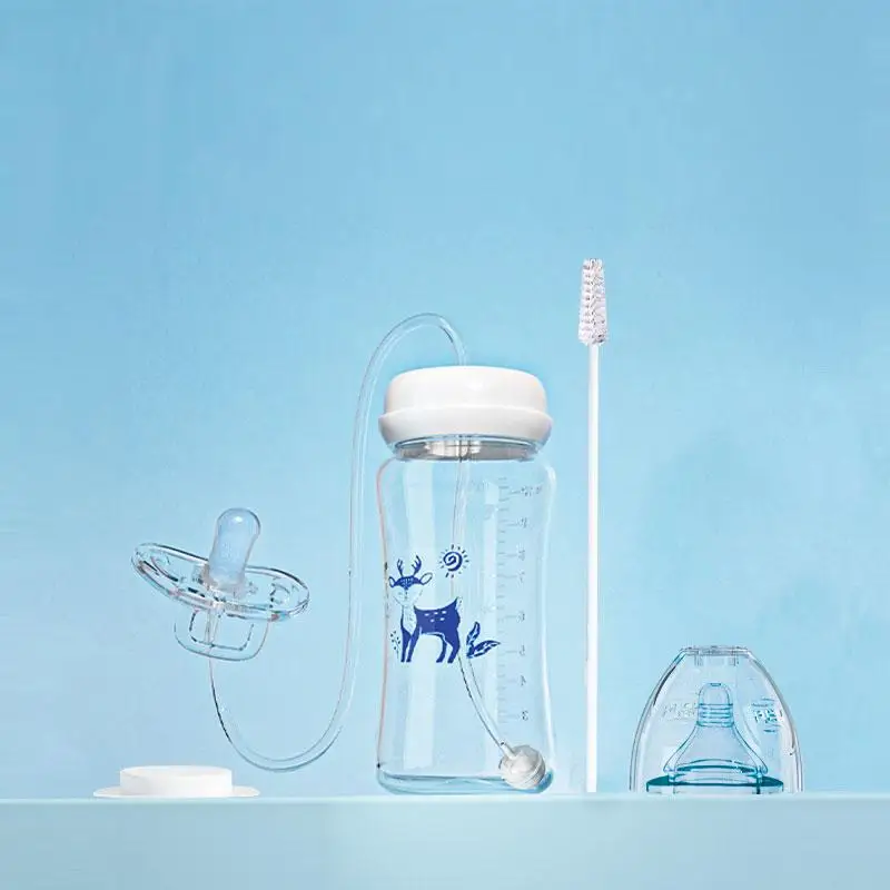3-in-1 Hands-Free 300ML Wide-neck Baby Bottle,Milk Storage Bottle,Pacifier,Multi-Function Anti-Drop Gravity Ball Feeding Bottle