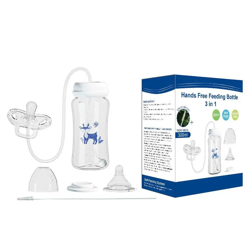 3-in-1 Hands-Free 300ML Wide-neck Baby Bottle,Milk Storage Bottle,Pacifier,Multi-Function Anti-Drop Gravity Ball Feeding Bottle