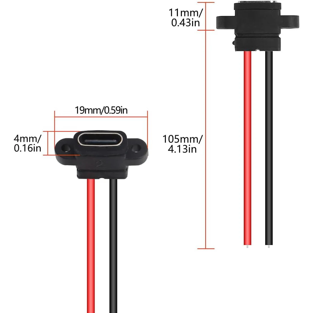 5PCS Type-C Female Chassis 2 Pin Type-C Female Socket Connector Waterproof Jack Female Charging Port 3A USB-C Charger Plug Socke