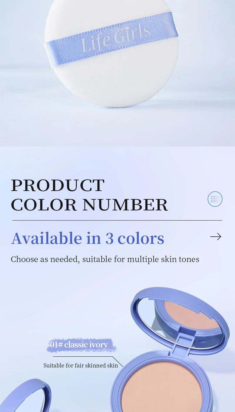Life Girls Skin Tone Waterproof, Sweat-Proof Powder, Naturally Brightens, Conceals Concealer, Soft and Smooth, Natural and Transparent, Transparent Makeup, Own Puff