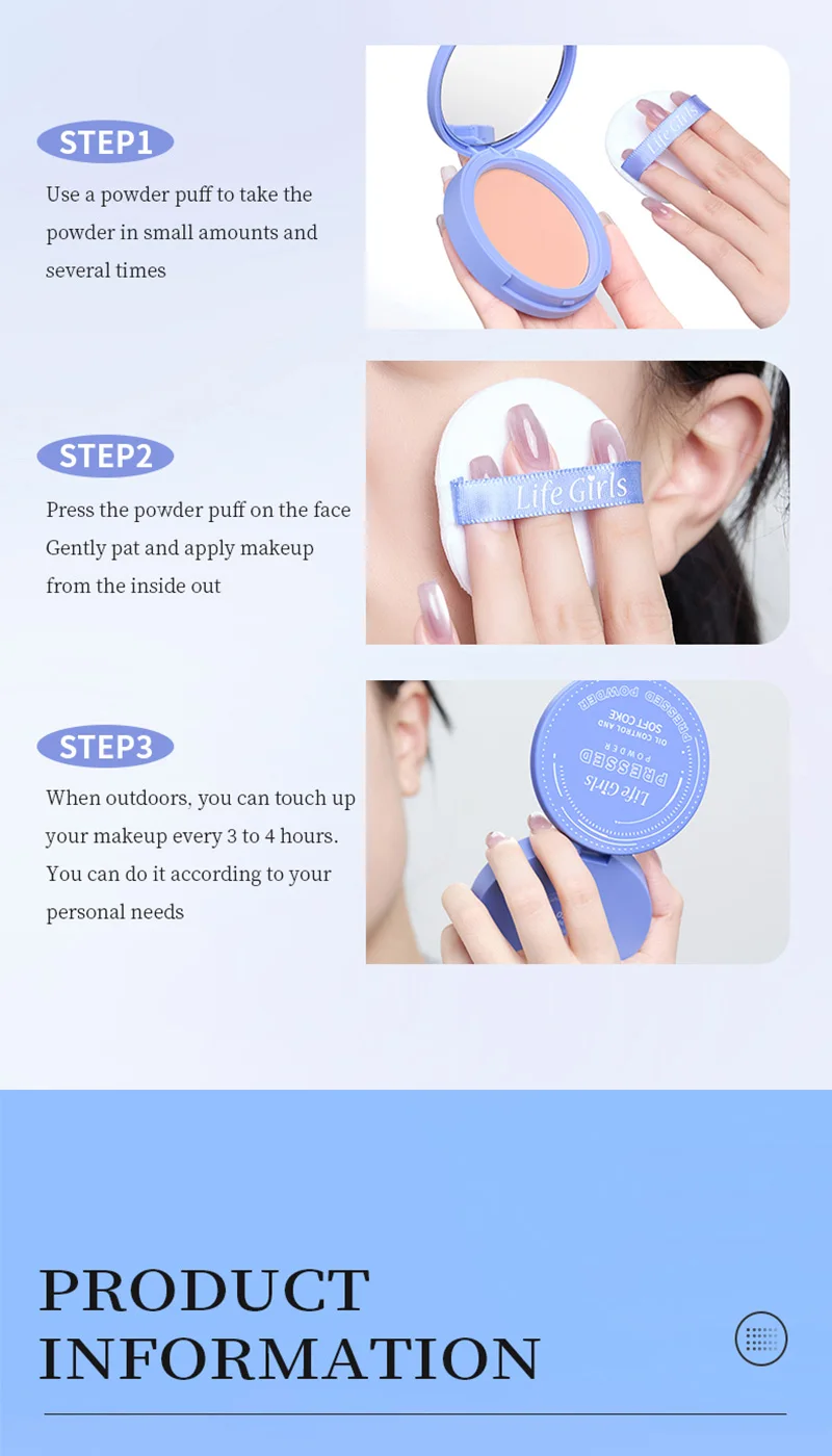 Life Girls Skin Tone Waterproof, Sweat-Proof Powder, Naturally Brightens, Conceals Concealer, Soft and Smooth, Natural and Transparent, Transparent Makeup, Own Puff