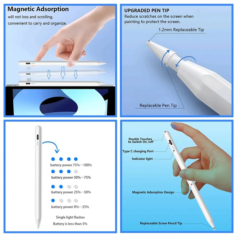#For Apple Pencil 2 1 Palm Rejection Power Display iPad Accessories iPad 2022 2021 2020 2019 2018 Pro 11 12.9 Air Mini Stylus Pe