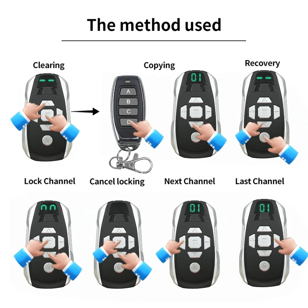 20-Channel Rechargeable Key Duplicator for Universal Garage Door Remote Control Gate Controller Clone Multi-frequency 300-915Mhz