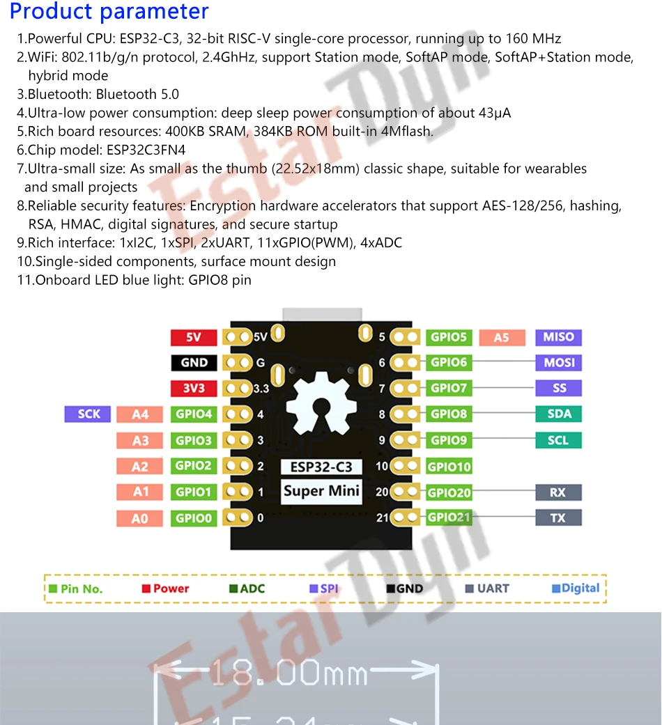 ESP32-C3 MINI Development Board ESP32 SuperMini Development Board ESP32-C3 Development Board WiFi Bluetooth Expansion Board