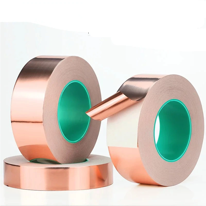 20m Doubel Side Conductive Copper Foil Tape Adhesive Strip Heat Shield Eliminate EMI Anti-static Repair Tape 0.05mm Thickness