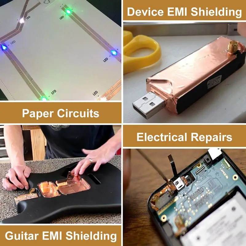 20m Doubel Side Conductive Copper Foil Tape Adhesive Strip Heat Shield Eliminate EMI Anti-static Repair Tape 0.05mm Thickness