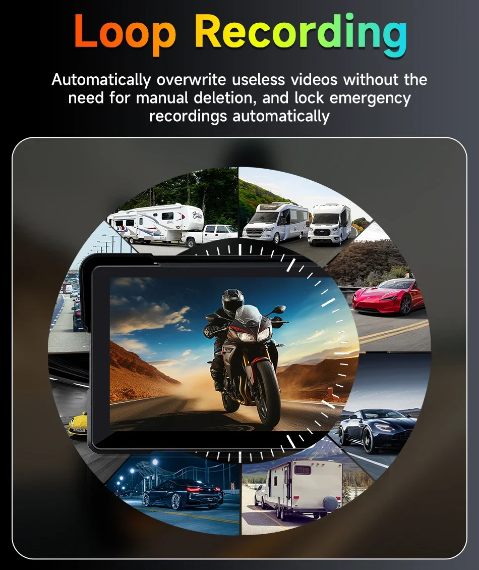 Jansite 5/7 inch Carplay Motorcycle DVR Navigation GPS Wireless CarPlay Android Auto IPX7 Display Screen Portable Moto Monitor