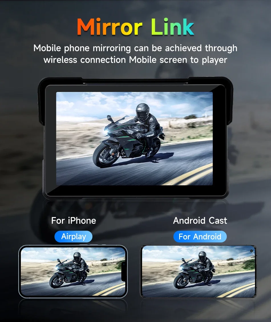 Jansite 5/7 inch Carplay Motorcycle DVR Navigation GPS Wireless CarPlay Android Auto IPX7 Display Screen Portable Moto Monitor