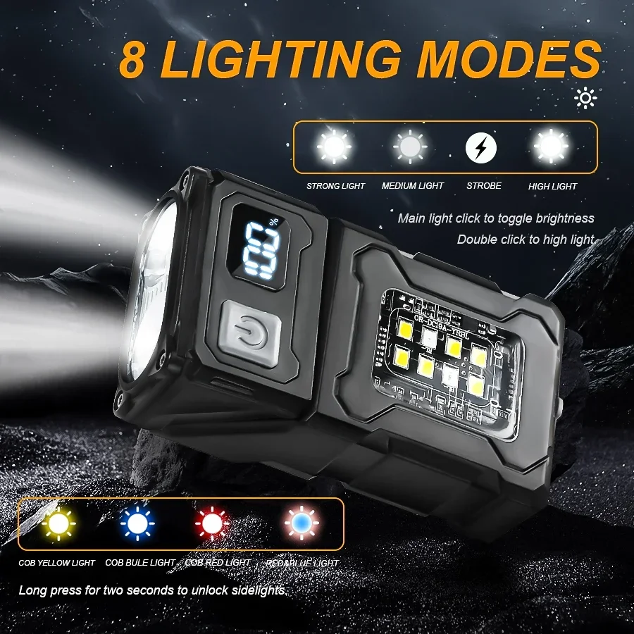MINI USB Rechargeable LED Flashlight Portable Tail Magnet Flashlight Super Bright Camping Lantern Side COB Emergency Light