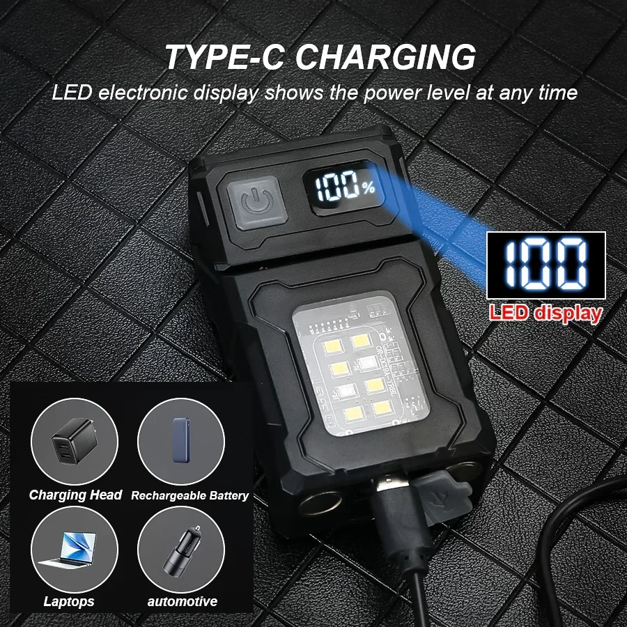 MINI USB Rechargeable LED Flashlight Portable Tail Magnet Flashlight Super Bright Camping Lantern Side COB Emergency Light