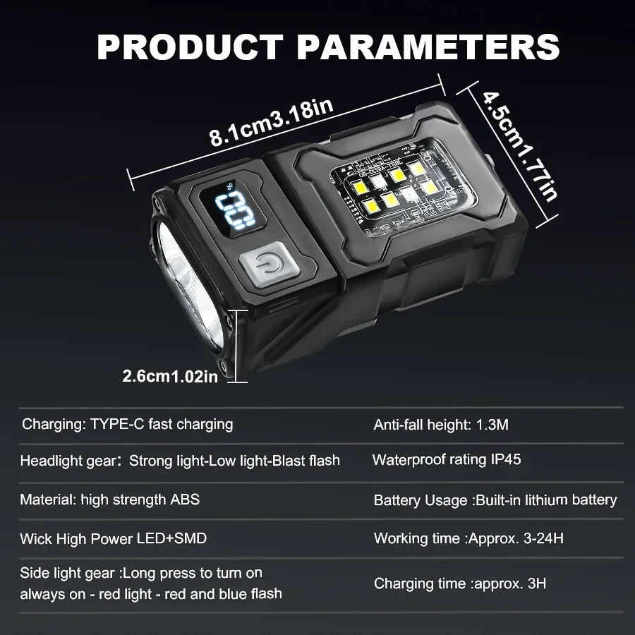 MINI USB Rechargeable LED Flashlight Portable Tail Magnet Flashlight Super Bright Camping Lantern Side COB Emergency Light