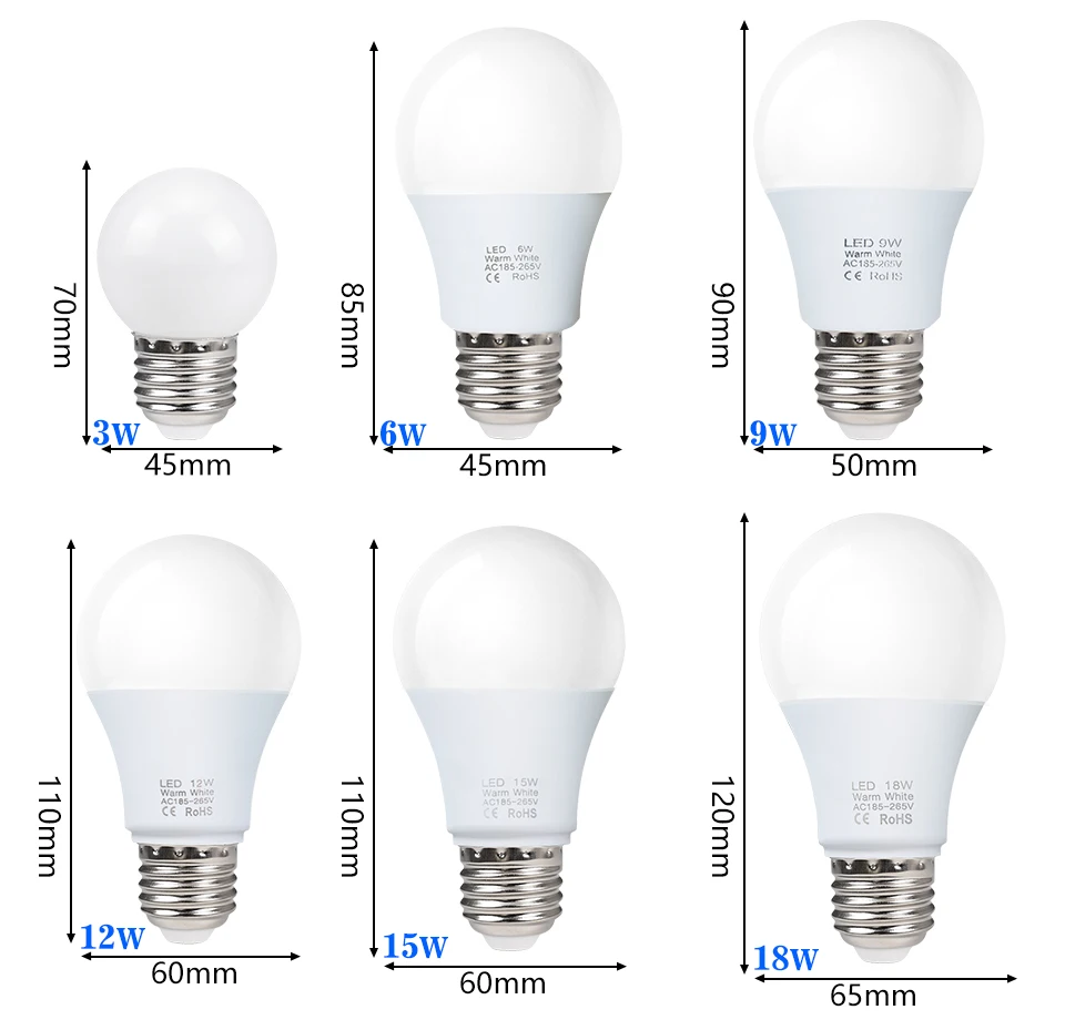 3W 6W 9W 12W 15W 18W LED Bulb Lamps E27 Lampada LED Light Bulb AC 220V-240V Smart IC High Brightness Illa Lamp Spotlight