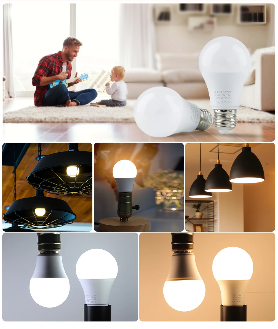 3W 6W 9W 12W 15W 18W LED Bulb Lamps E27 Lampada LED Light Bulb AC 220V-240V Smart IC High Brightness Illa Lamp Spotlight