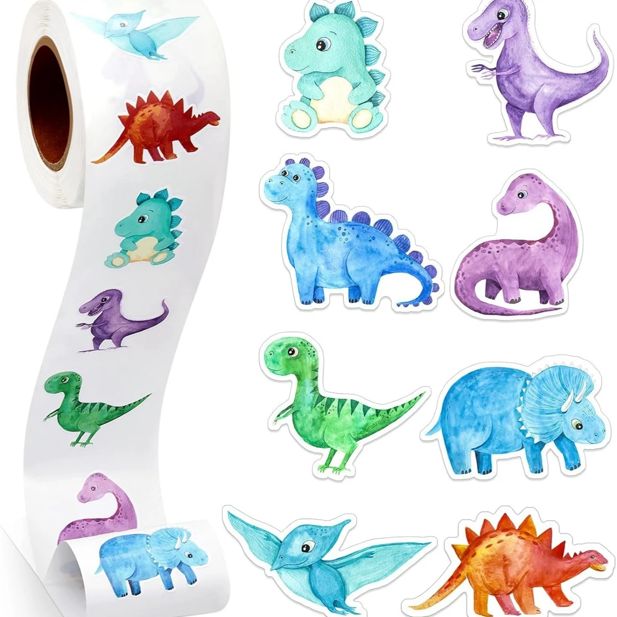 100-500pcs 1'' Round Dinosaur Stickers for Teacher Reward Stickers School Supplies Animal Incentive Roll Sticker for Home
