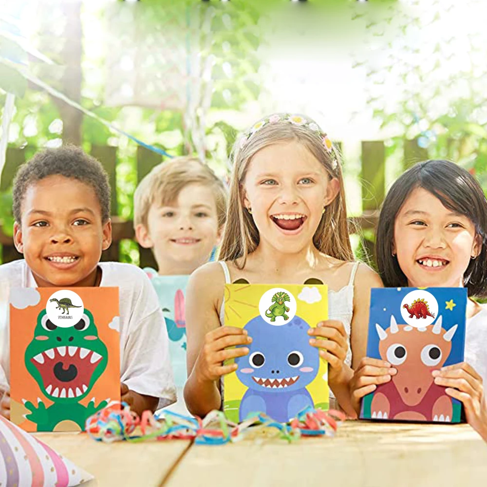 100-500pcs 1'' Round Dinosaur Stickers for Teacher Reward Stickers School Supplies Animal Incentive Roll Sticker for Home