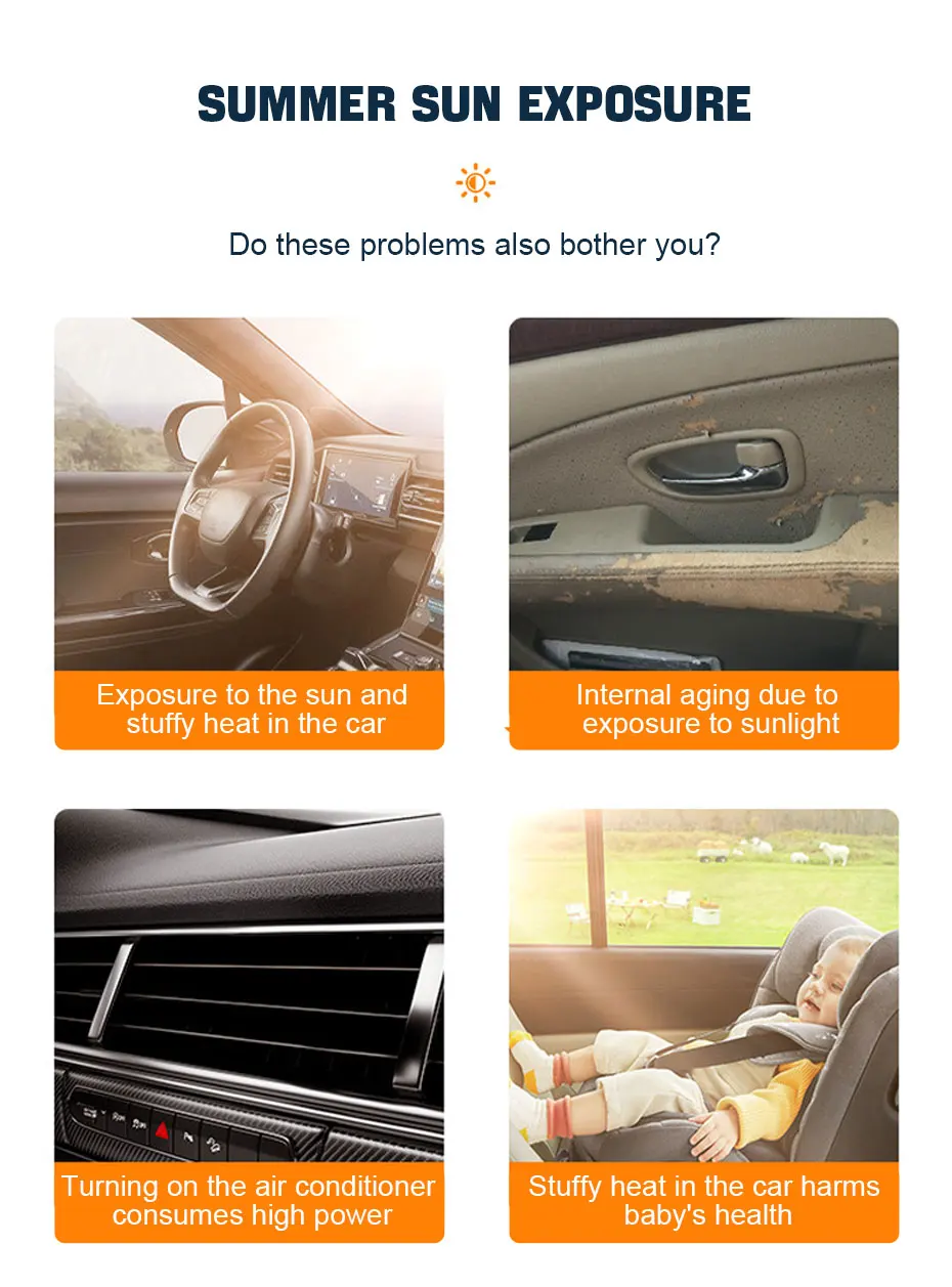 SEAMETAL Car Sun Shade Side Window Curtain Front Rear Window Sunshade Summer UV Blocking Suction Cup Car Sun Protection Curtains