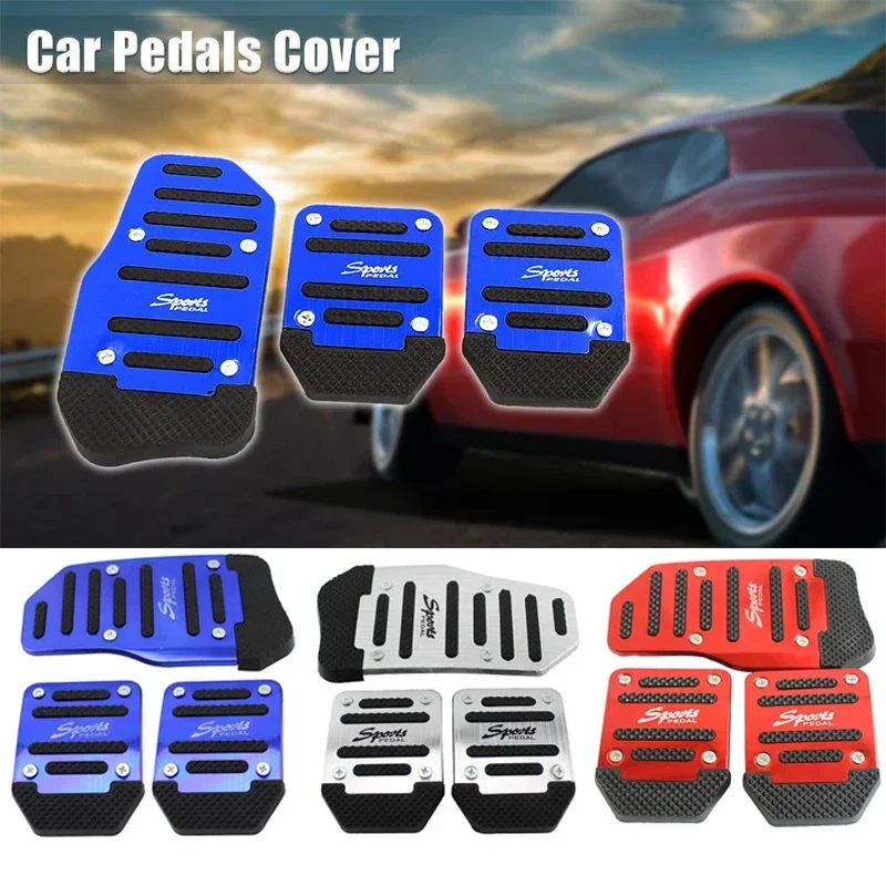 New 2Pcs/3Pcs/set Universal Non-Slip Aluminum Manual Transmission Car Pedal Cover Set Kit Pedali Red/Blue/Silver Car Accessories