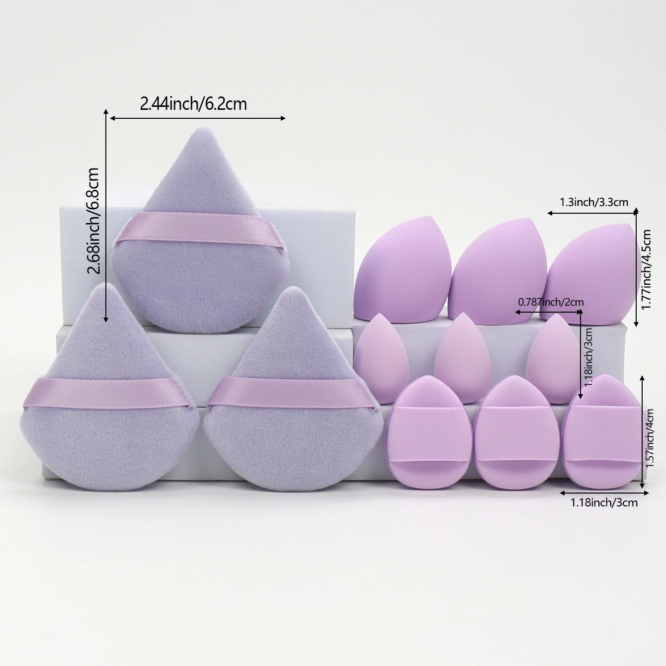 12-Piece All-Purpose Makeup Sponge Set, Made of 3 Loose Powder Puffs, 3 Mini Air Cushion Puffs, 3 Beauty Eggs and 3 Mini Beauty