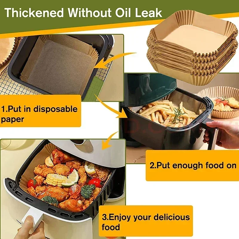 50/100/200Pcs Air Fryer Baking Paper Non-Stick Airfryer Baking Papers Round Air-Fryer Paper Liners Paper Kitchen Accessories