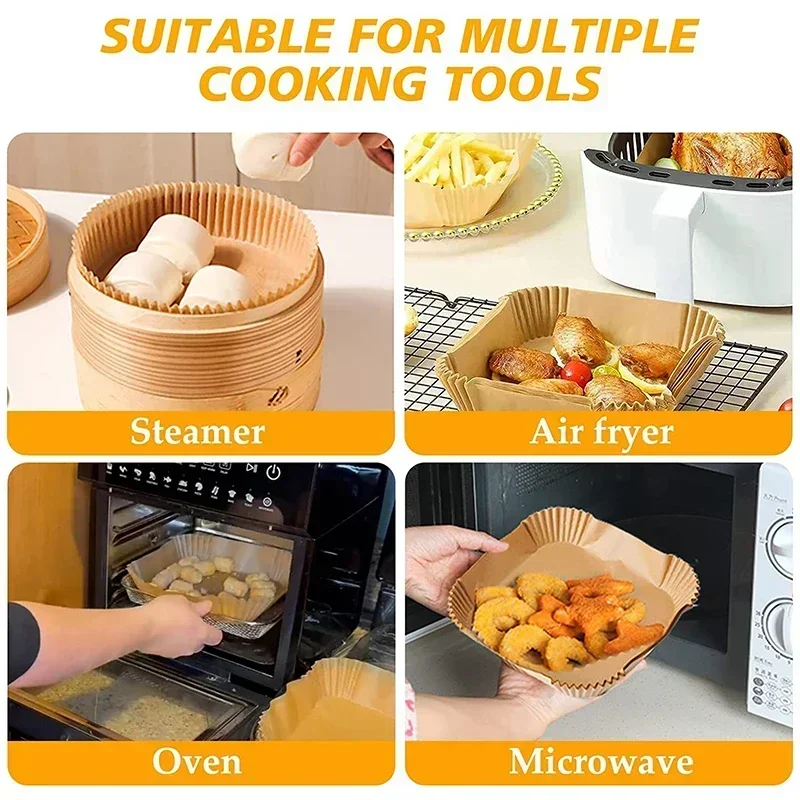 50/100/200Pcs Air Fryer Baking Paper Non-Stick Airfryer Baking Papers Round Air-Fryer Paper Liners Paper Kitchen Accessories