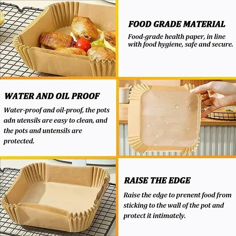 50/100/200Pcs Air Fryer Baking Paper Non-Stick Airfryer Baking Papers Round Air-Fryer Paper Liners Paper Kitchen Accessories