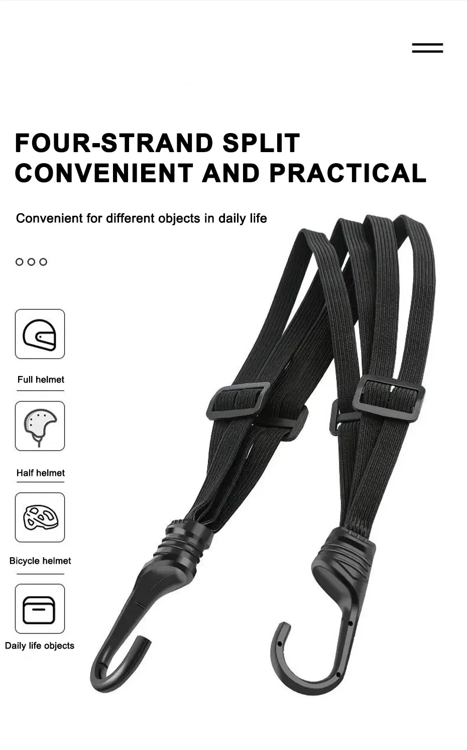 SEAMETAL Motorcycle Back Seat Helmet Strips Elastic Rope Motorcycle Helmet Fixed Strap Adjustment Fix Rope Goods Strap 60cm/90cm