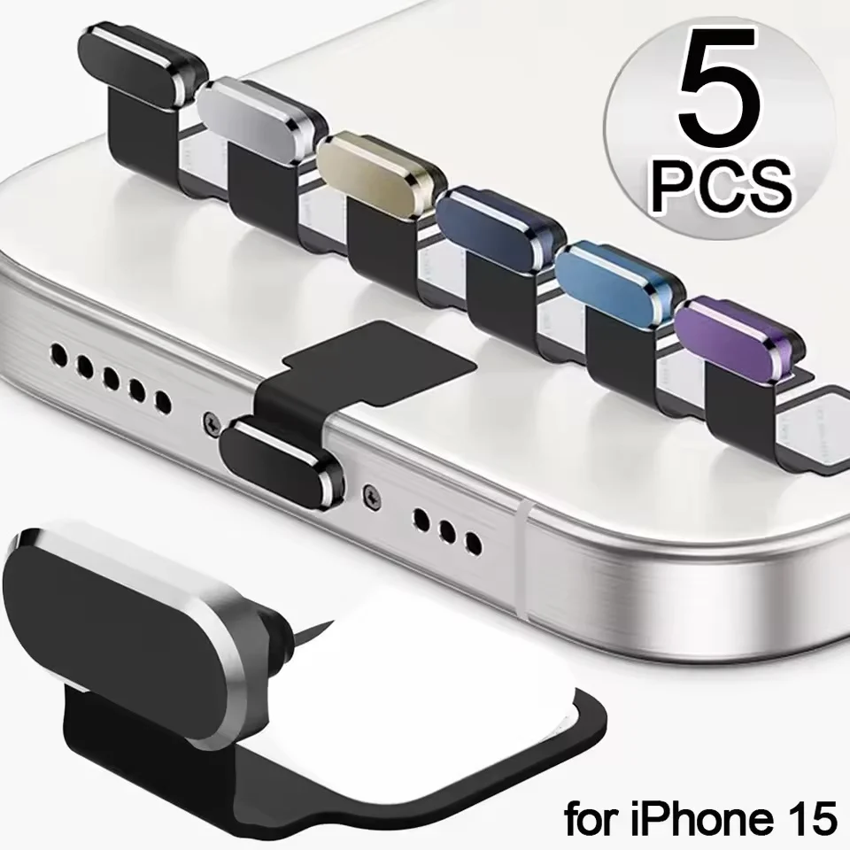 5/1Pcs Metal Dust Plugs Type C Charging Port Cover for iPhone 16/15 ProMax/15plus Universal USB-C Stopper Protector Cap Plugs
