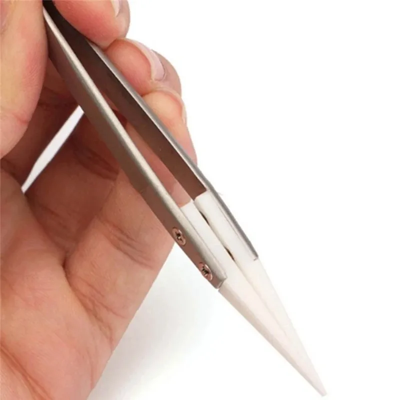 1200° Ceramic Tipped Stainless Steel Tweezers Tips Heat Pointed Resistant Tweezer Electronic Soldering Tweezers Fine Pointed Tip