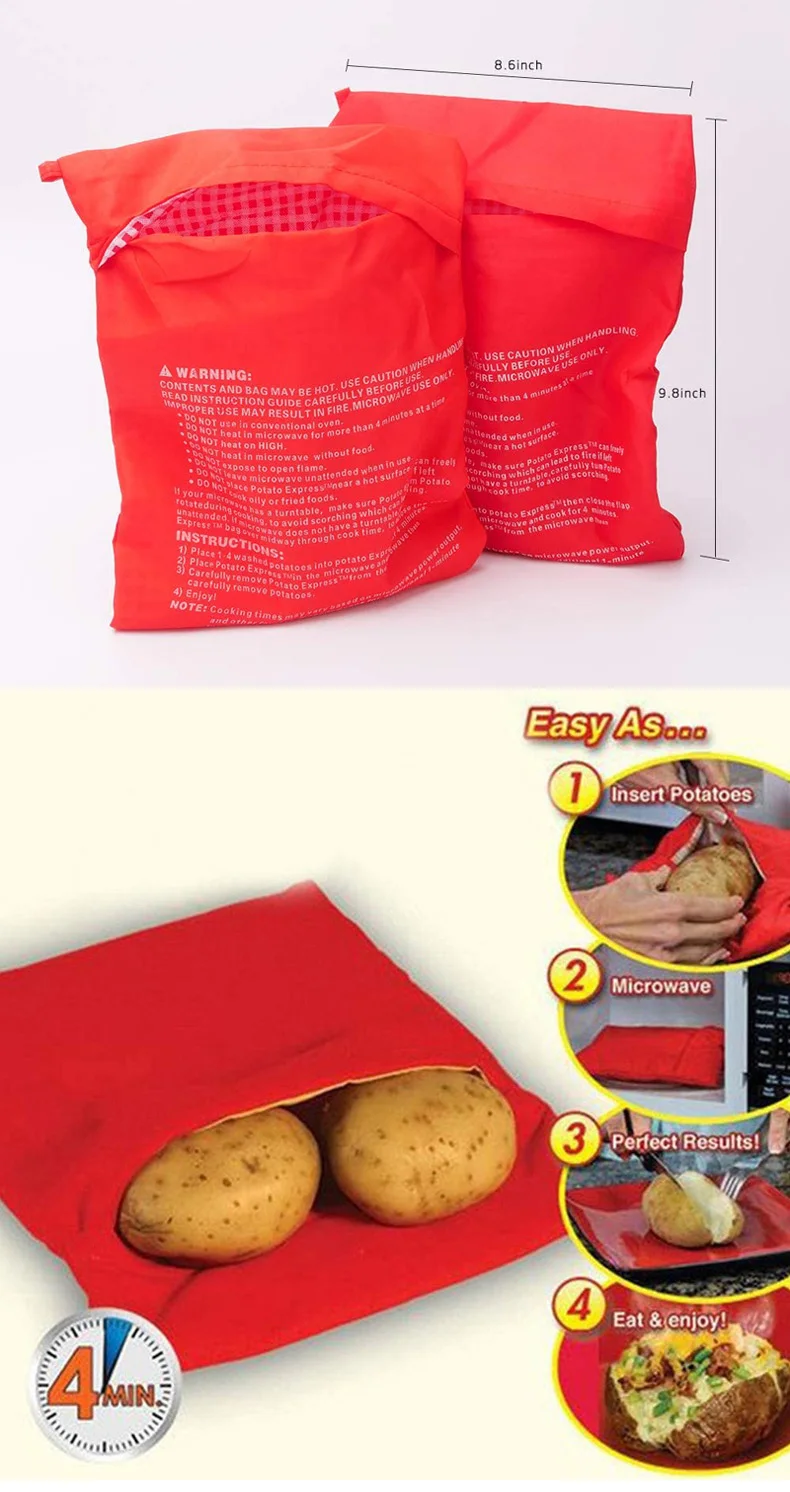 Microwave Potato Bag Reusable Express Microwave Potato Cooker Bag Baked Potato Cooker Perfect Potatoes 4 Minutes Red Baked Pouch