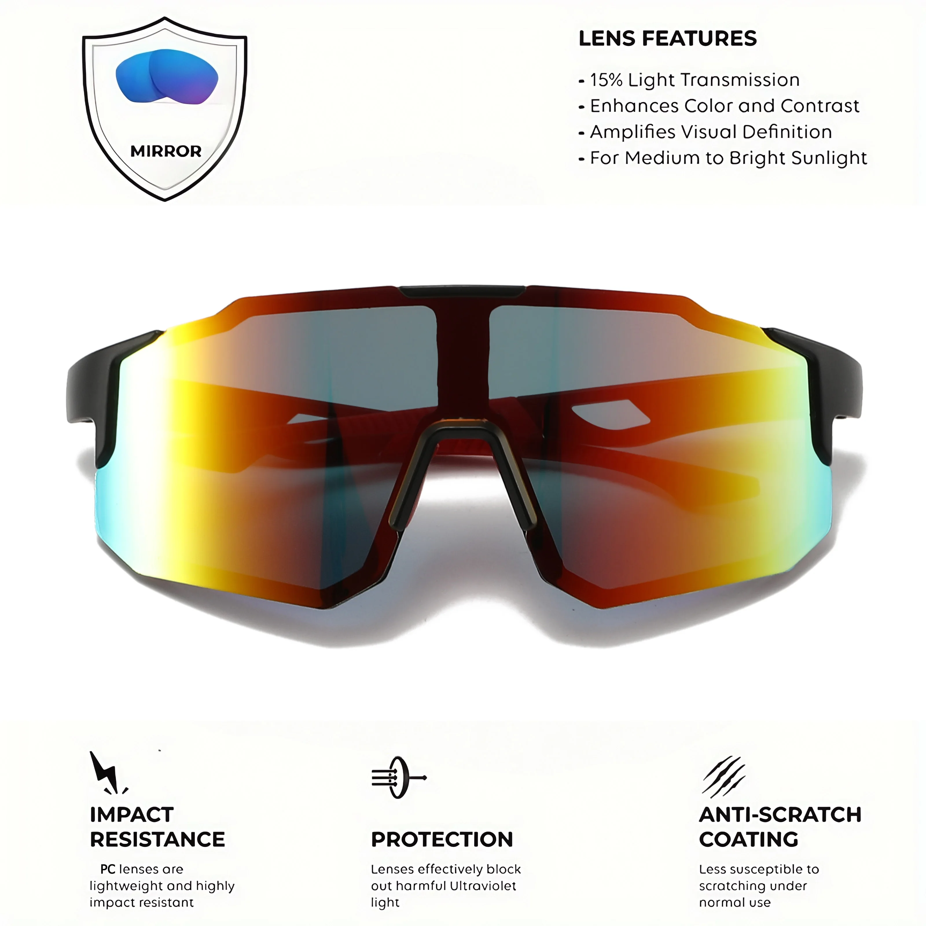 Oversized Colorful Sports Sunglasses - Wraparound Design, UV400 Unisex Comfort Fit for Cycling, Hiking & Outdoor
