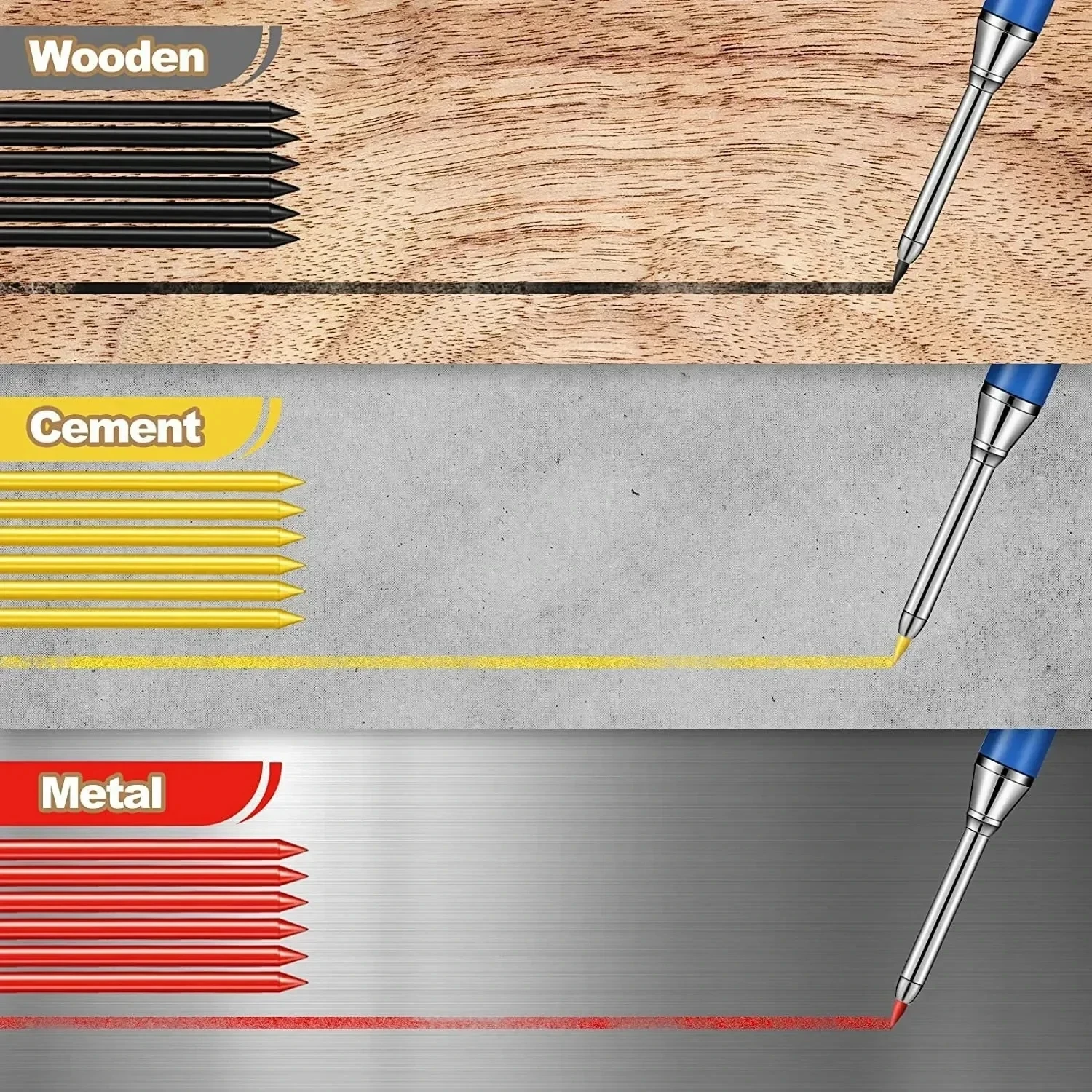 Solid Carpenter Pencil Set Woodworking Tools Mechanical Pencil 5 Colors Refill Construction Job Tools Carpentry Marking Scriber