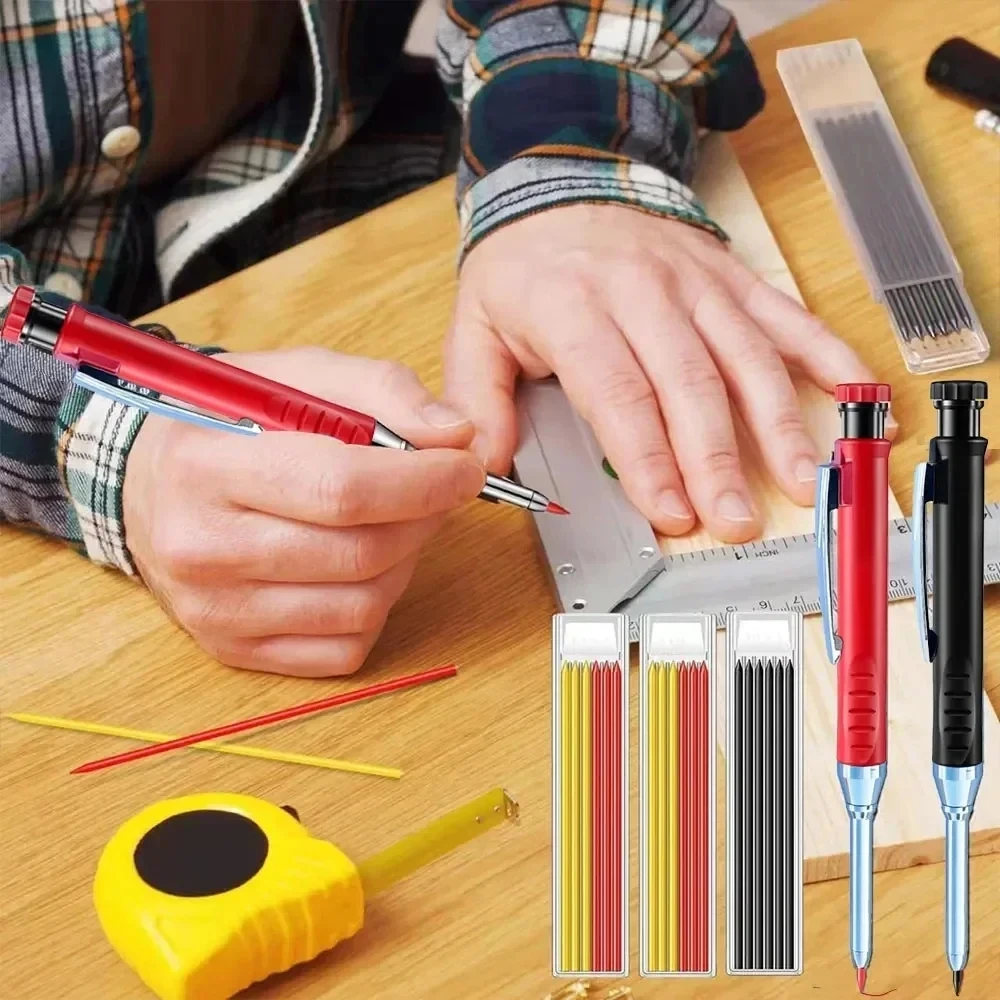 Solid Carpenter Pencil Set Woodworking Tools Mechanical Pencil 5 Colors Refill Construction Job Tools Carpentry Marking Scriber