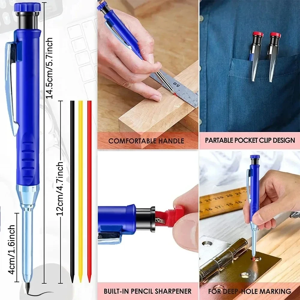 Solid Carpenter Pencil Set Woodworking Tools Mechanical Pencil 5 Colors Refill Construction Job Tools Carpentry Marking Scriber