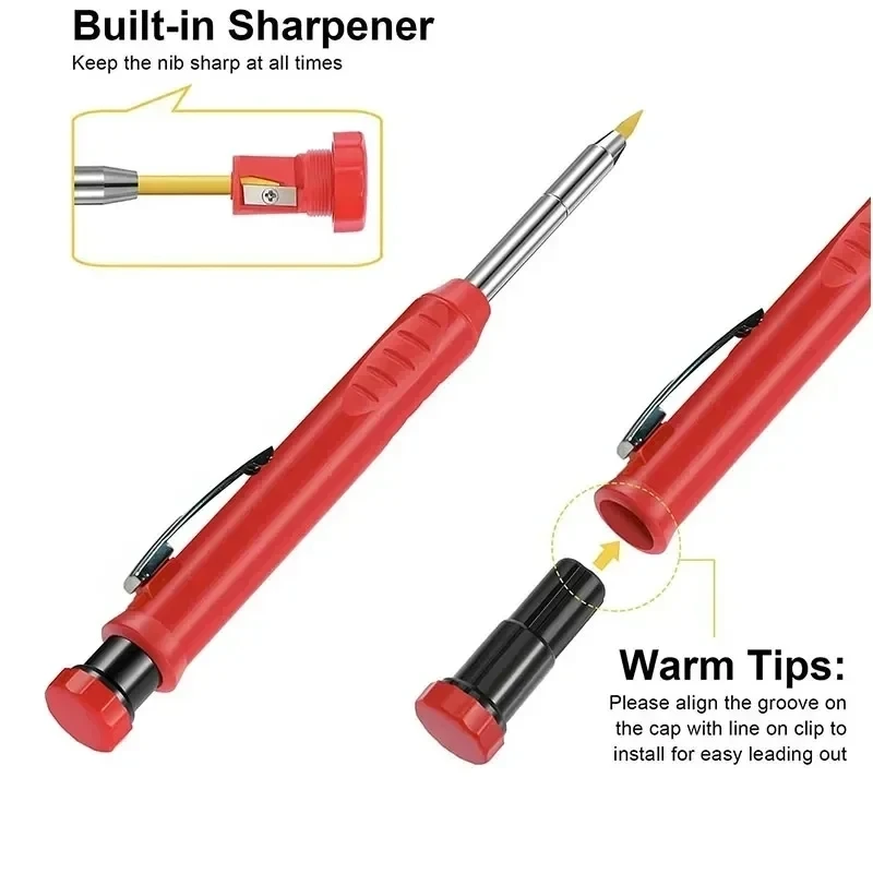 Solid Carpenter Pencil Set Woodworking Tools Mechanical Pencil 5 Colors Refill Construction Job Tools Carpentry Marking Scriber