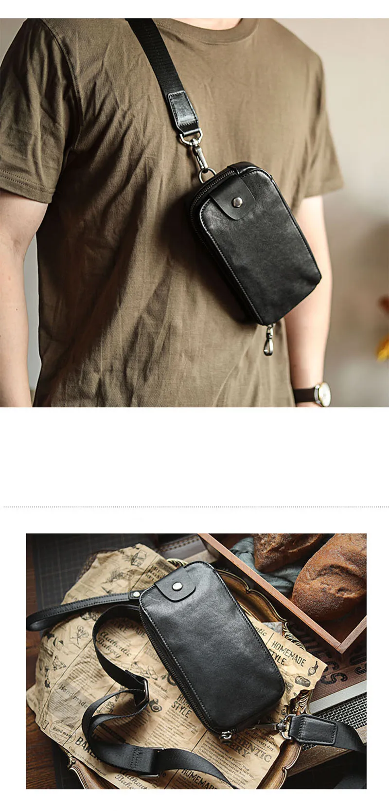 AETOO Genuine Leather Men's Chest Bag Messenger Bag Shoulder Bag Casual First Layer Cowhide Waist Bag Trendy Men's Bag